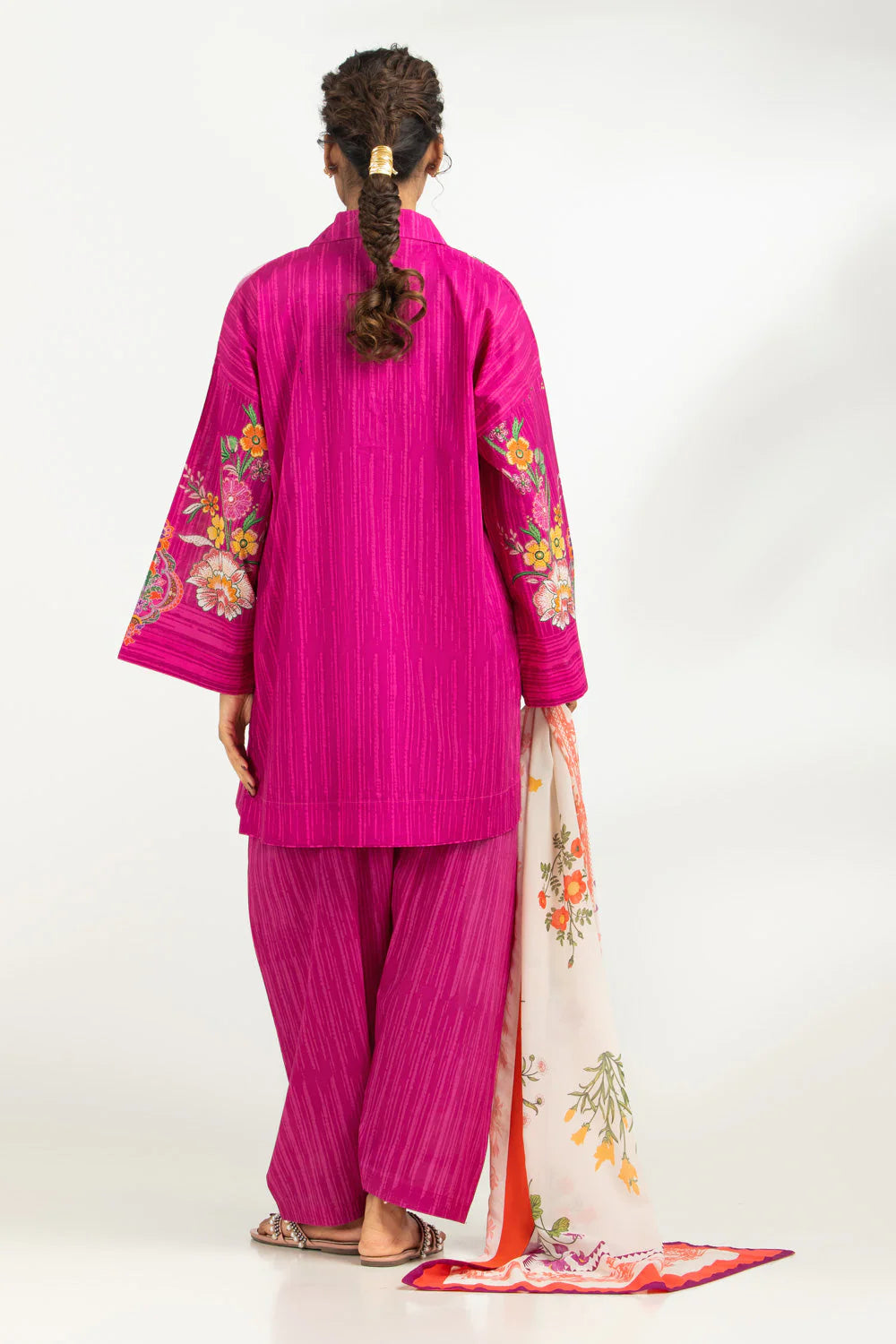 Pinkish | 3PC Printed Suit With Scarf