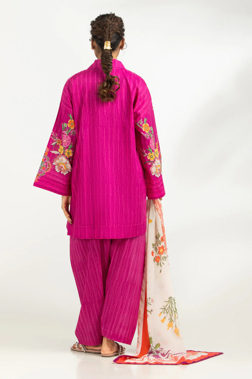 Pinkish | 3PC Printed Suit With Scarf