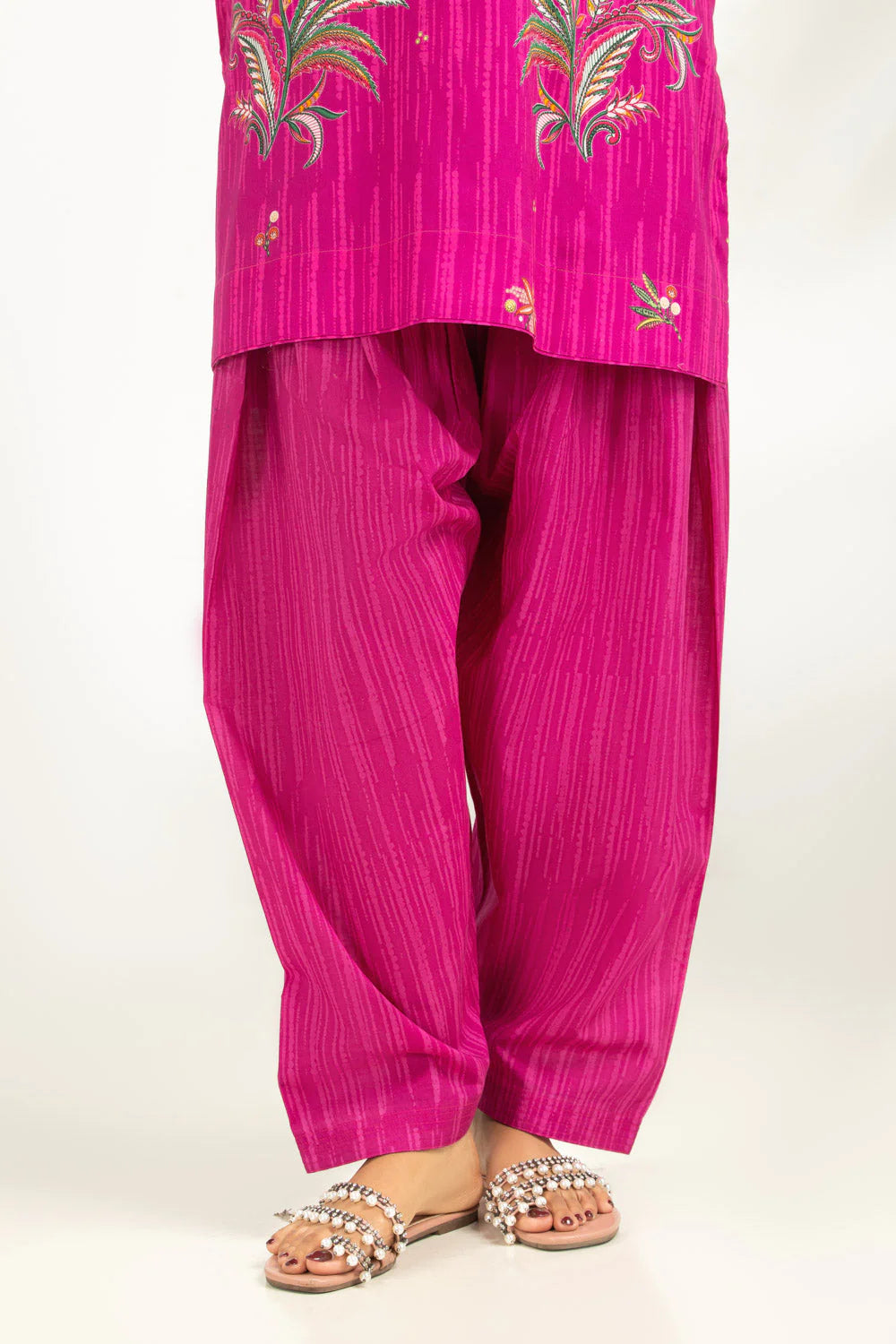 Pinkish | 3PC Printed Suit With Scarf