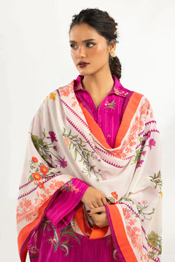 Pinkish | 3PC Printed Suit With Scarf
