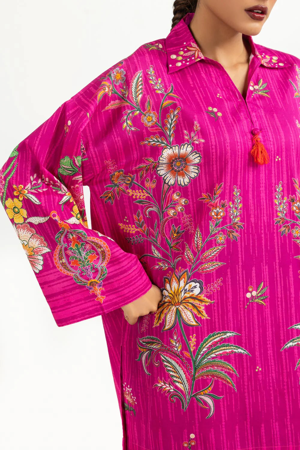 Pinkish | 3PC Printed Suit With Scarf