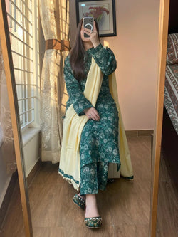 Greenish Vibes Light Slub khaddar (READY TO WEAR)