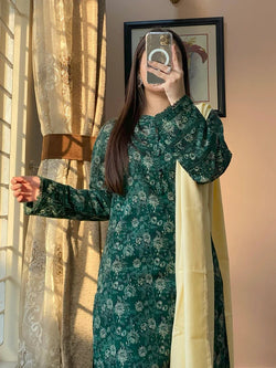 Greenish Vibes Light Slub khaddar (READY TO WEAR)
