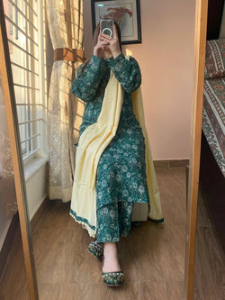 Greenish Vibes Light Slub khaddar (READY TO WEAR)