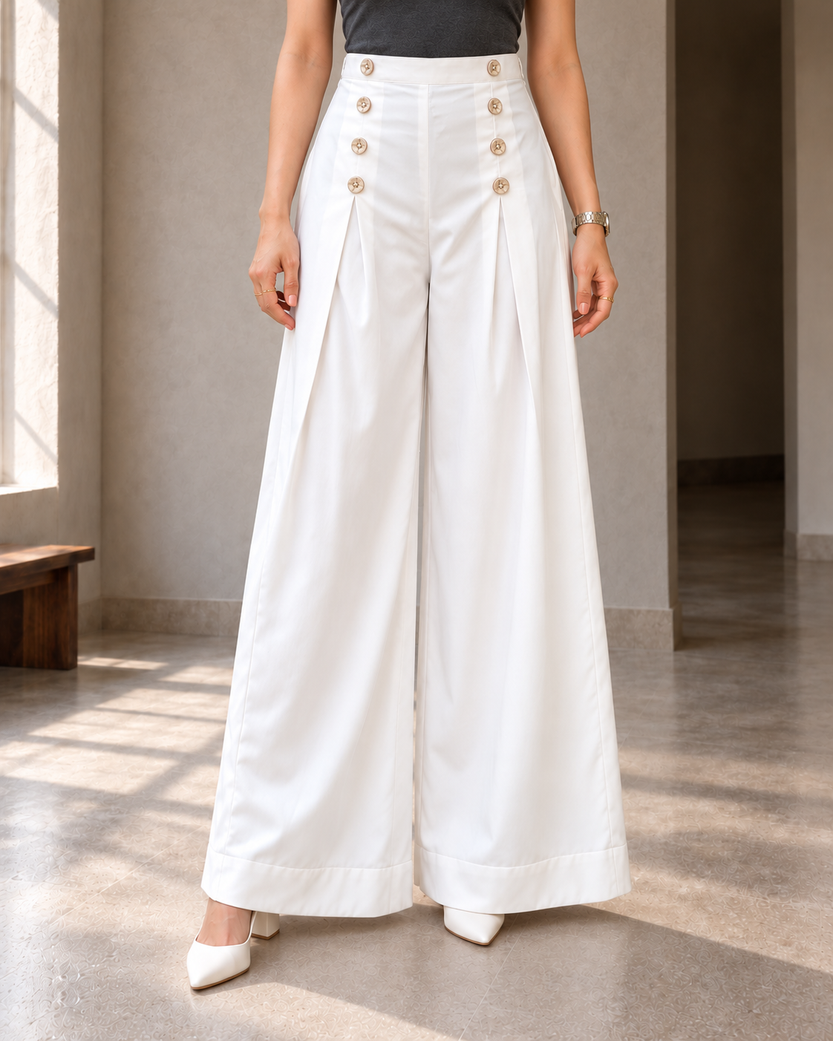 WHITE PLEATED TROUSER