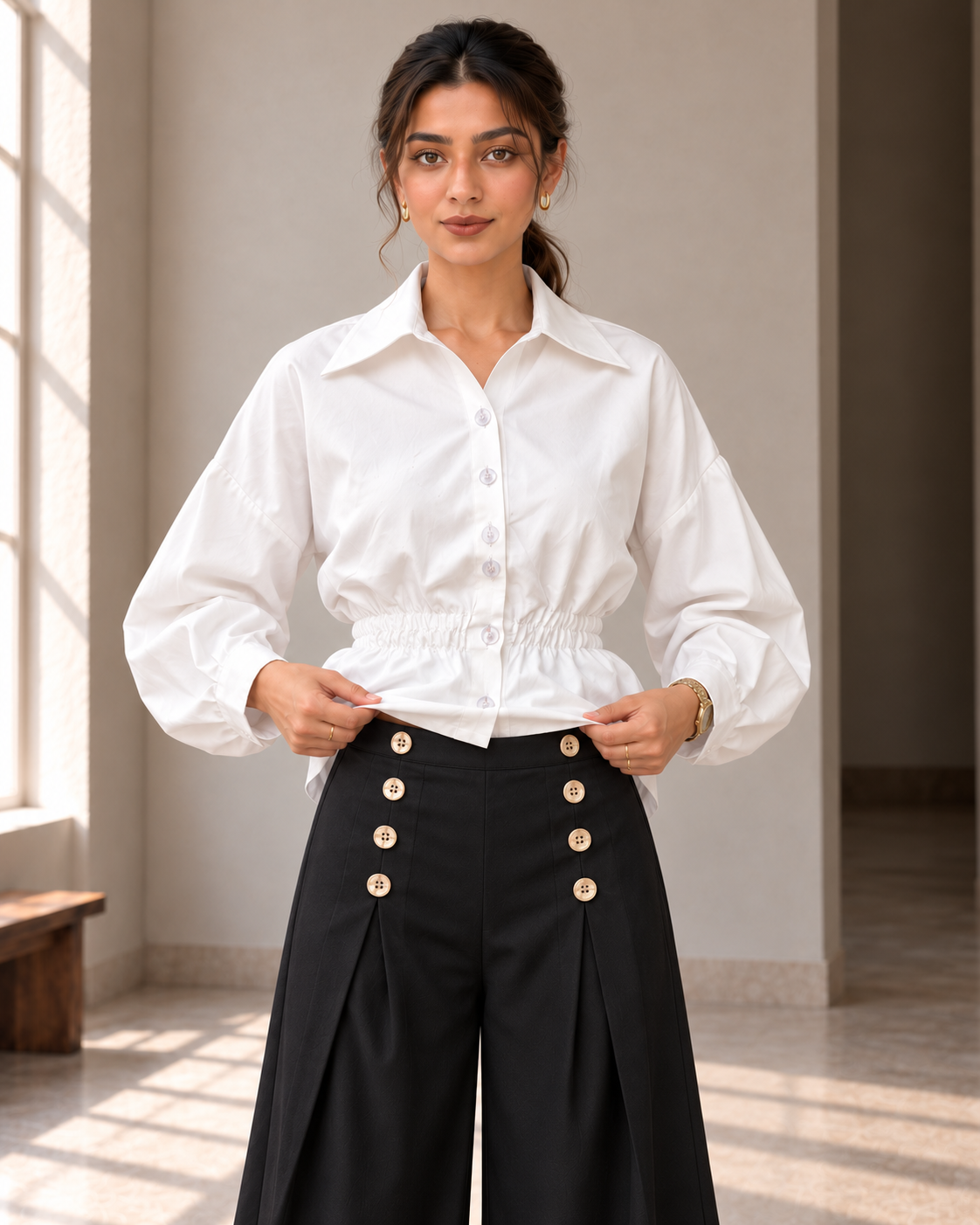 BLACK PLEATED TROUSER