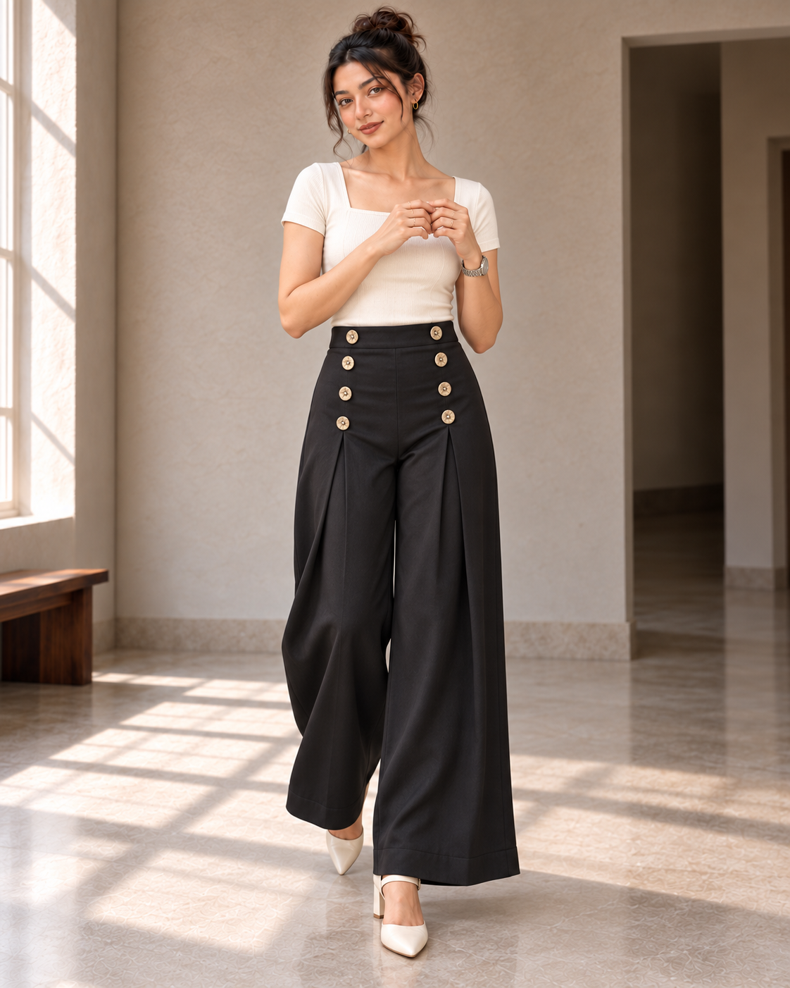 BLACK PLEATED TROUSER