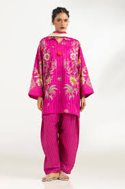 Pinkish | 3PC Printed Suit With Scarf